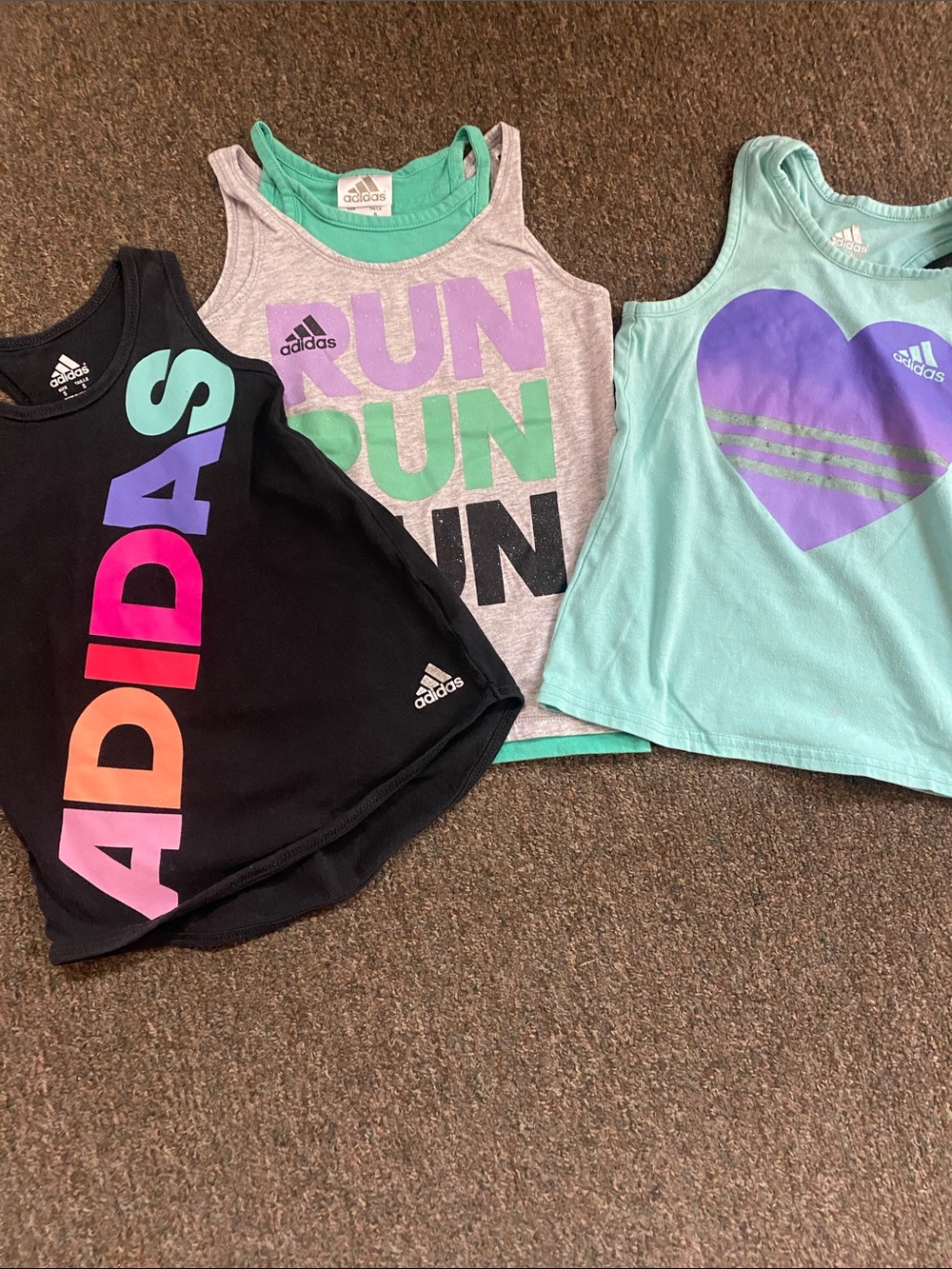 adidas Girls' Black, Aqua & Gray Graphic Tank Top Trio